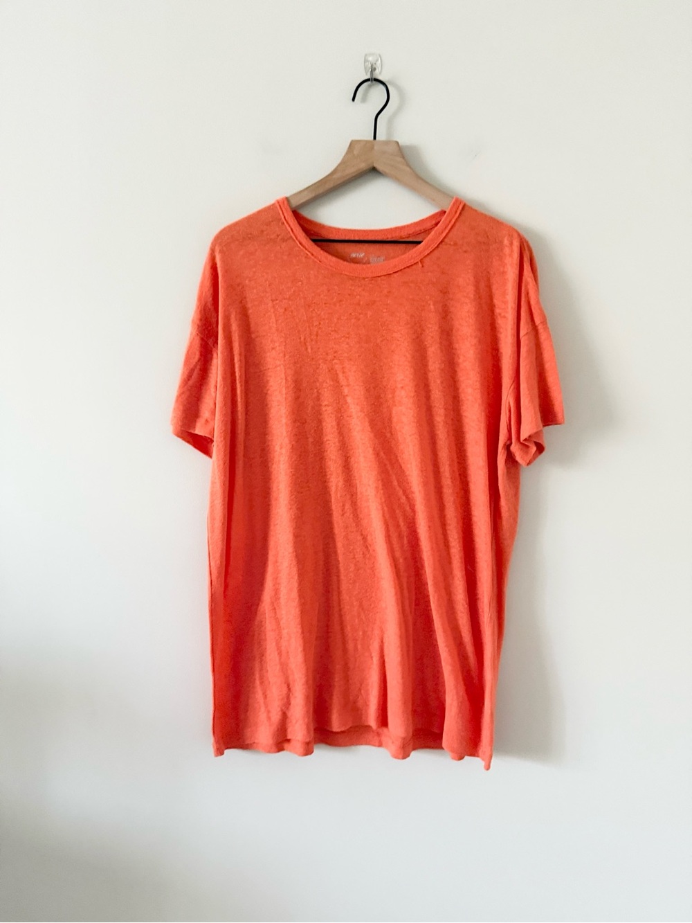 Aerie Linen Blend Oversized Orange Crew Neck Short Sleeve Shirt Size S